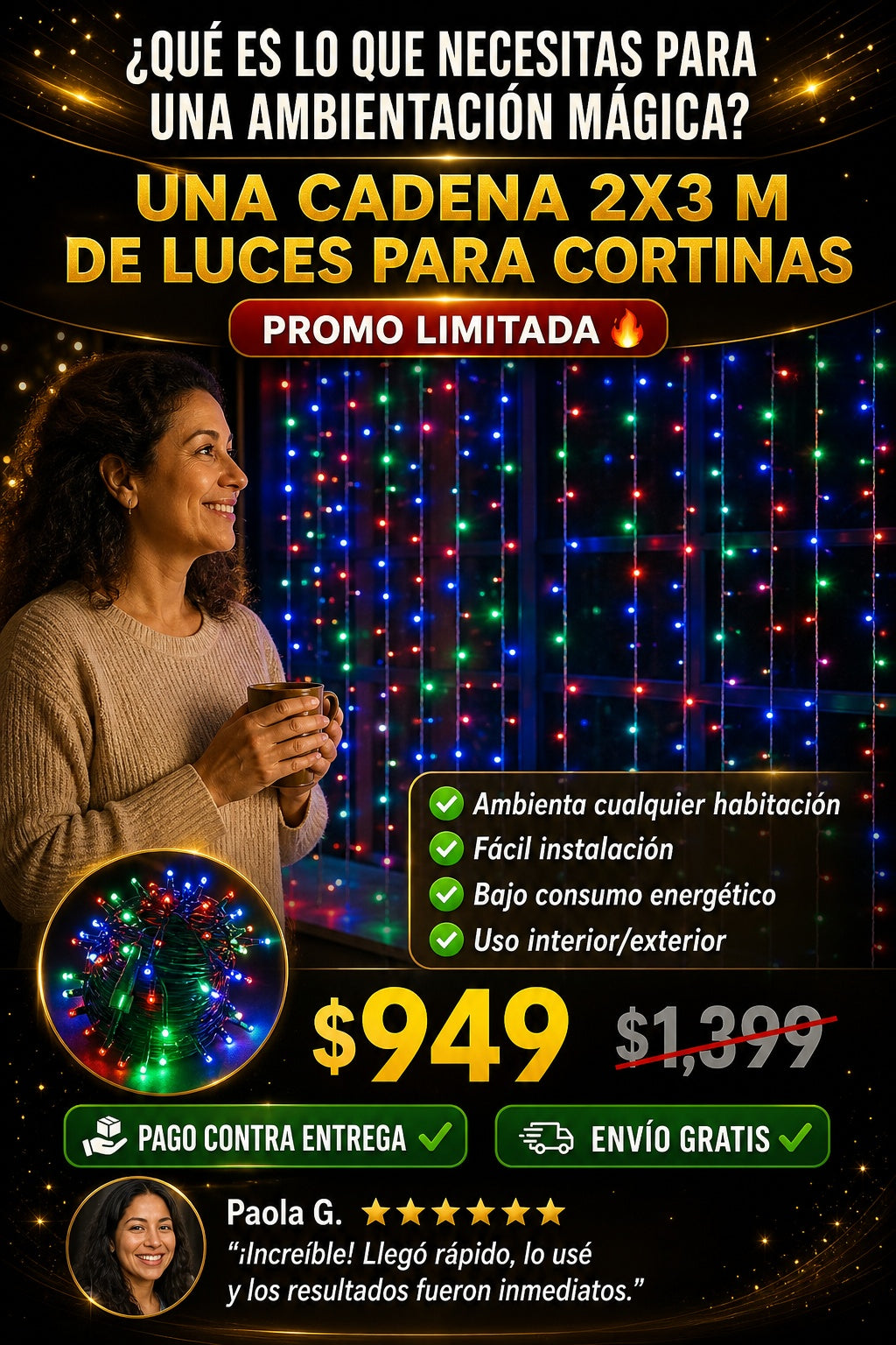 Una Cadena 2x3 M De Luces Para Cortinas - imagen 3