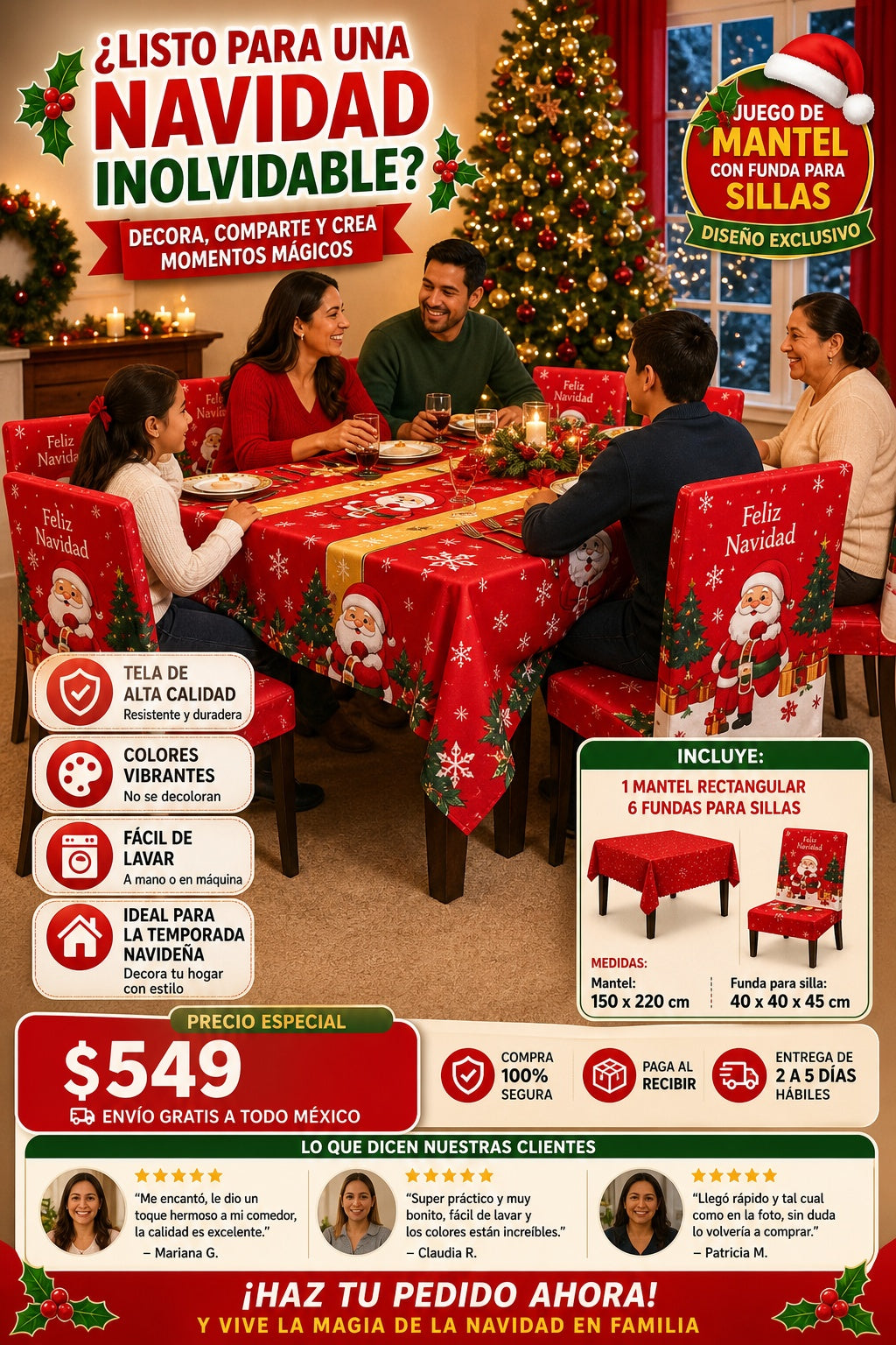 Mantel Navidenos Con 7 Fundas De Silla - imagen 3