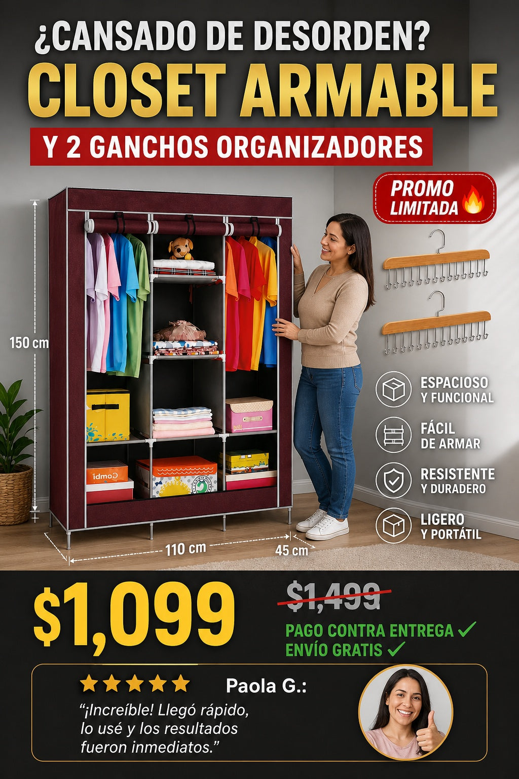 Closet Armable Y 2 Ganchos Organizadores - imagen 3
