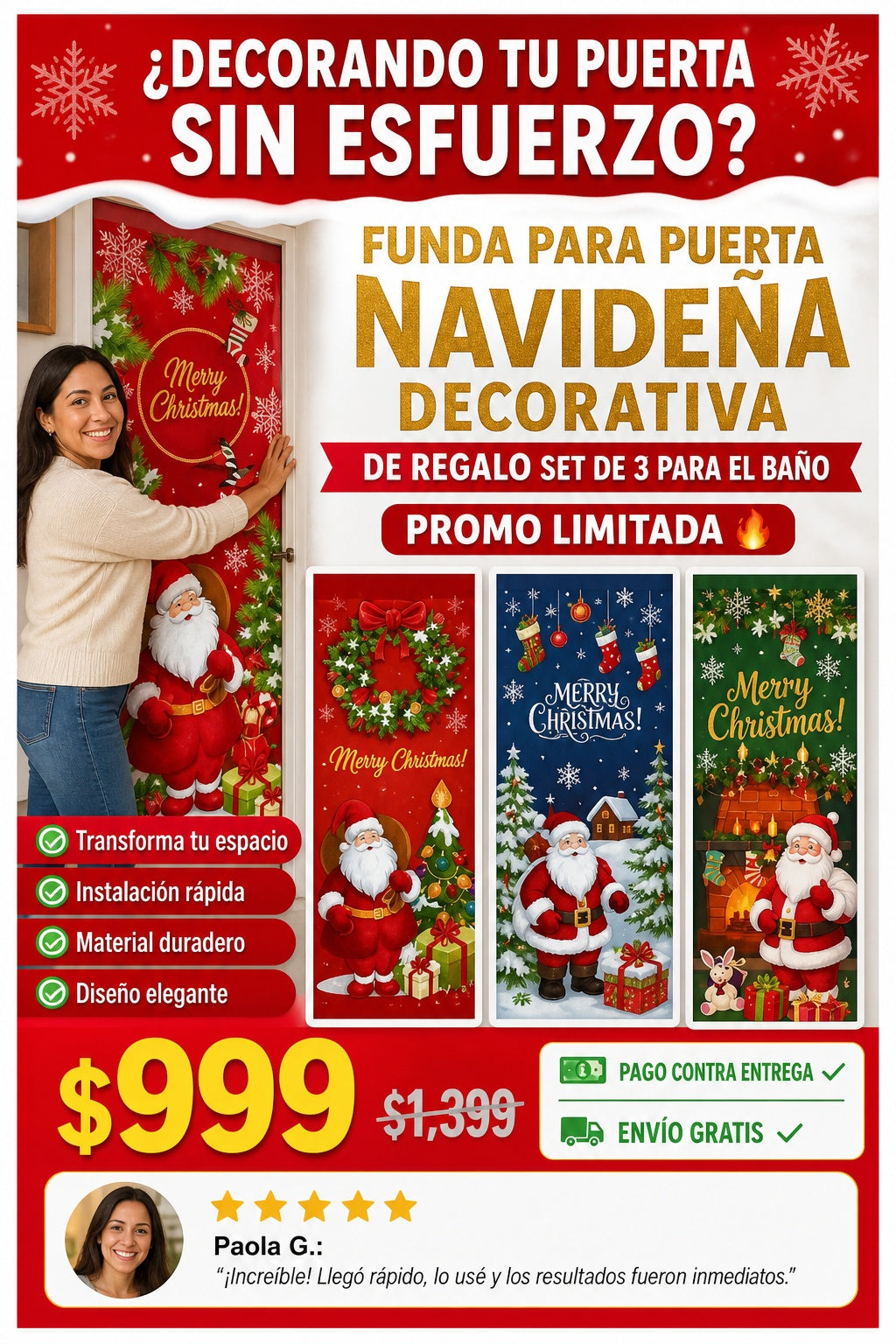 Funda Para Puerta Navideña  Decorativa de regalo set de 3 para el baño - imagen 3