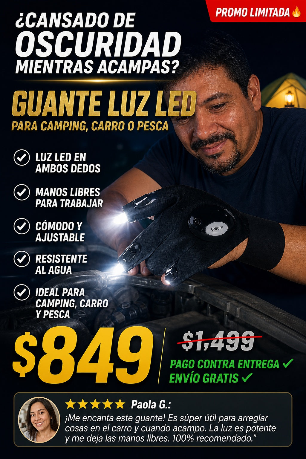 Guante Luz Led para Camping Carro o Pesca - imagen 3