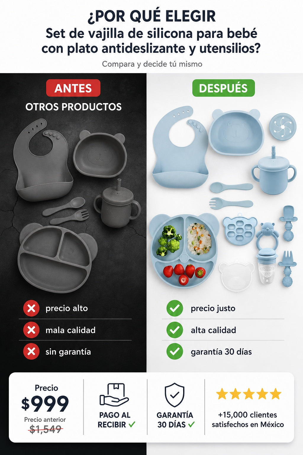 Set de vajilla de silicona para bebé con plato antideslizante y utensilios - imagen 4 - beneficios
