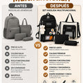 Set De Mochila Multifuncional incluye • 1 Mochila principal.  • 1 Bandolera.  • 1 Bolso mensajero.  • 1 Estuche.  • 1 Llavero de oso.  • 3 Botones decorativos.  • 2 Accesorios de conejo.  • 2 Accesorios de zanahoria. - imagen 4