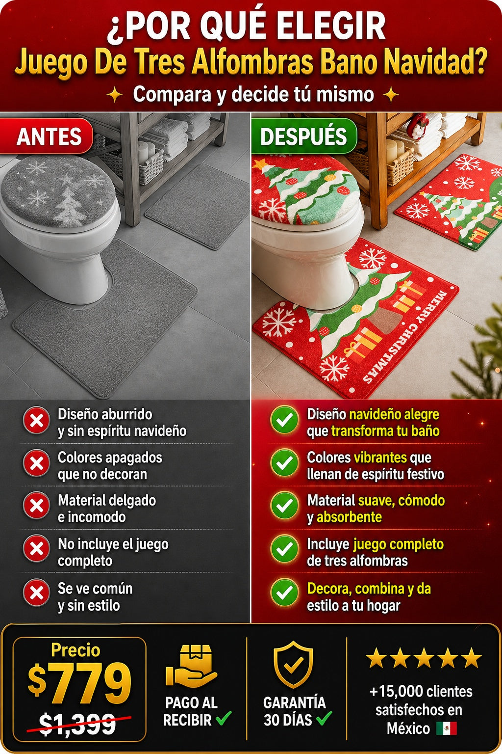 Juego De Tres Alfombras Bano Navidad - imagen 4