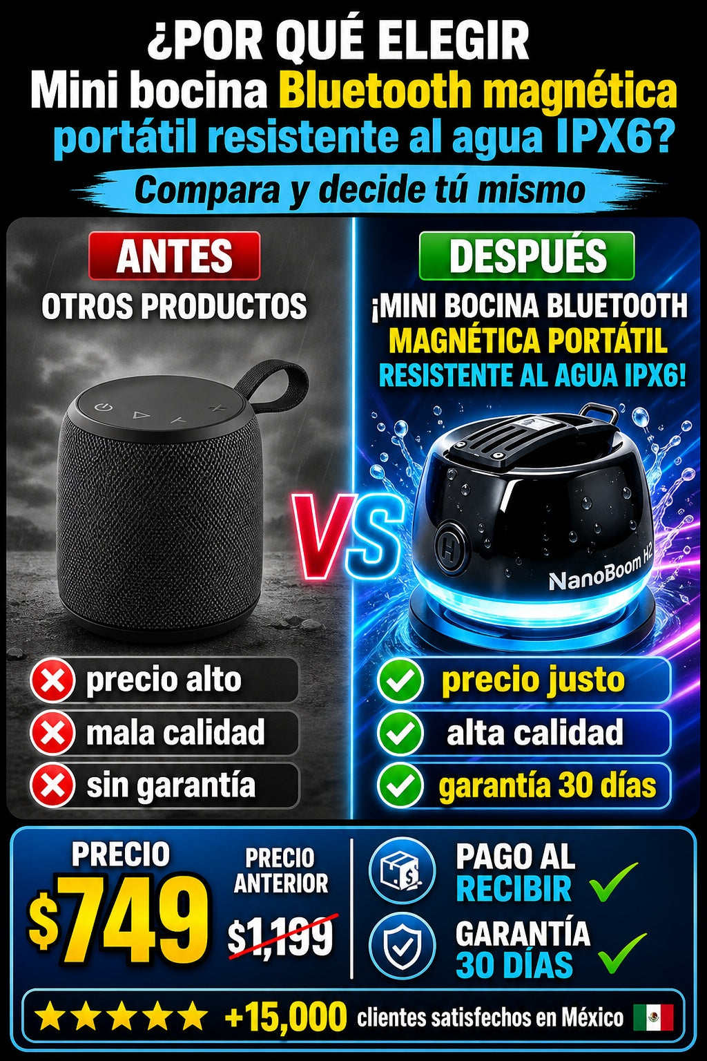 Mini bocina Bluetooth magnética portátil resistente al agua IPX6 - imagen 4 - beneficios