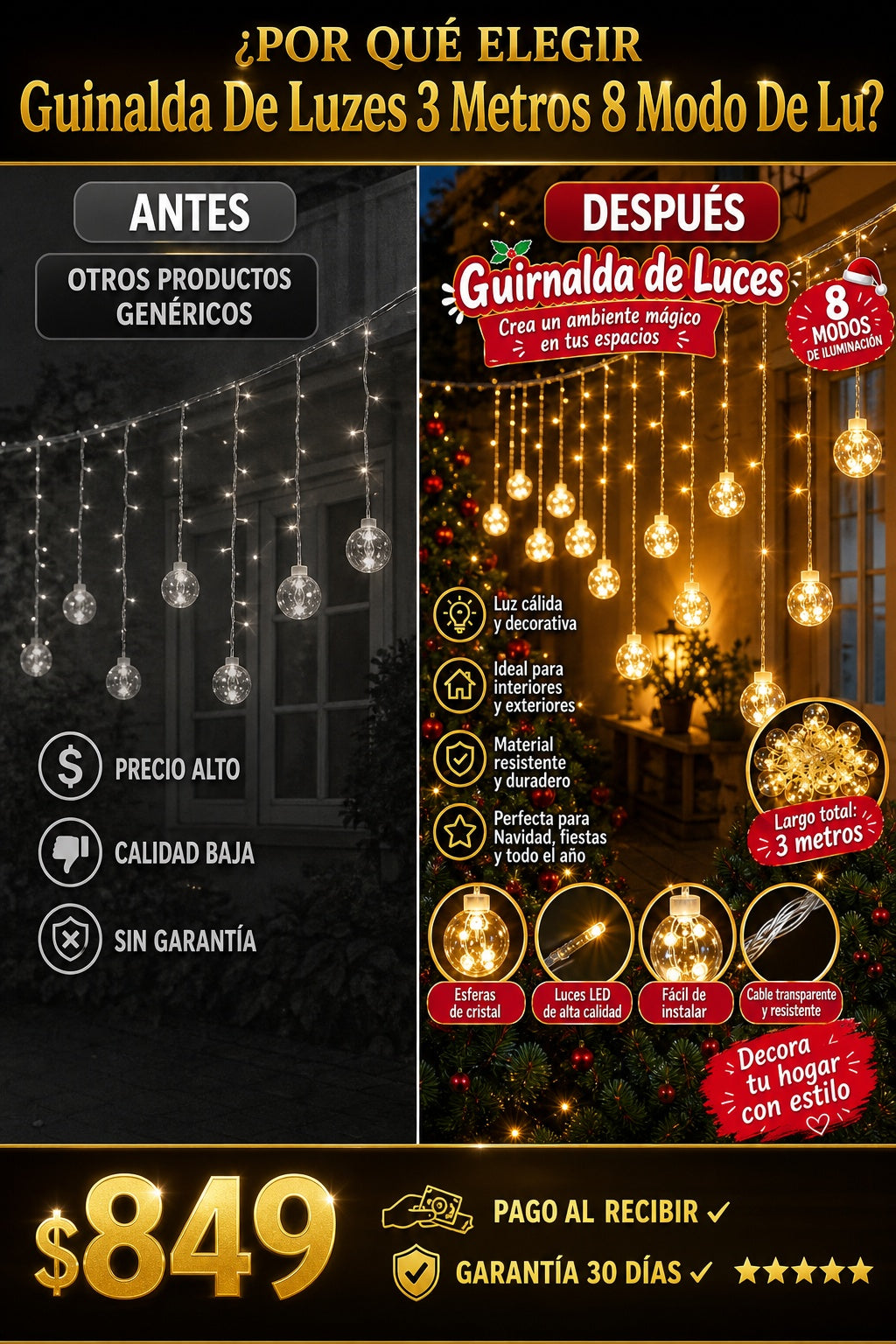 Guinalda De Luzes 3 Metros 8 Modo De Lu - imagen 4