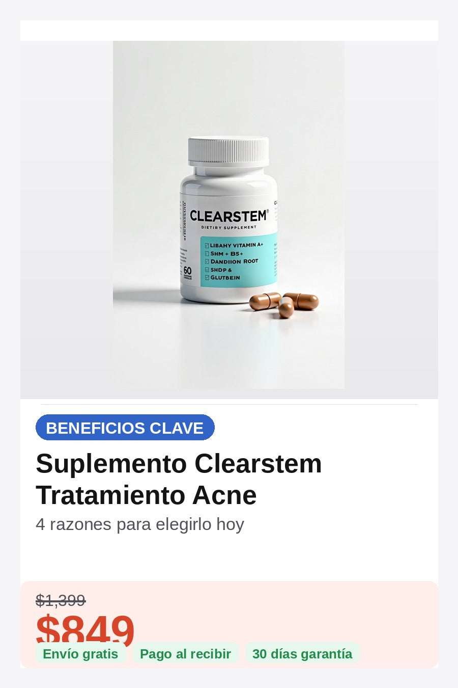 Suplemento Clearstem Tratamiento Acne — beneficios