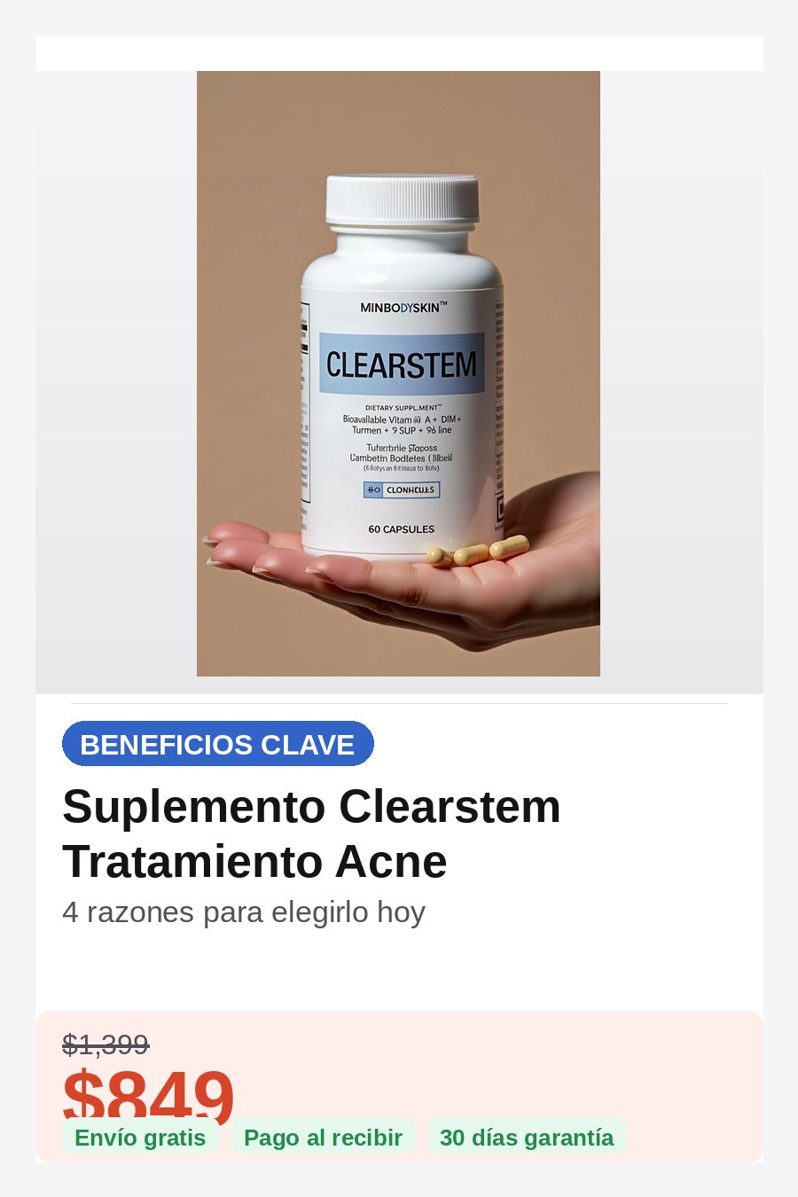 Suplemento Clearstem Tratamiento Acne — beneficios