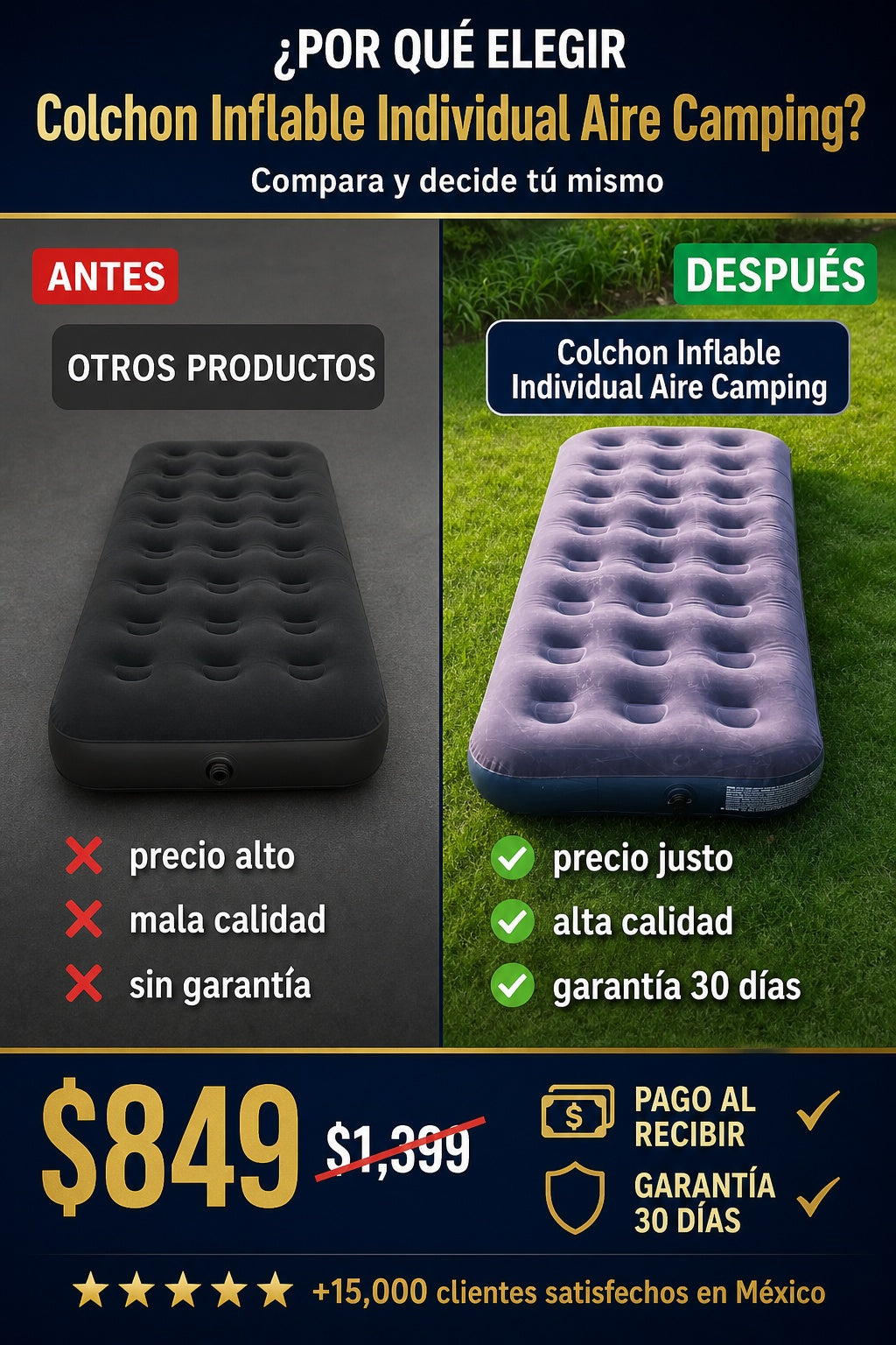 Colchon Inflable Individual Aire Camping - imagen 4