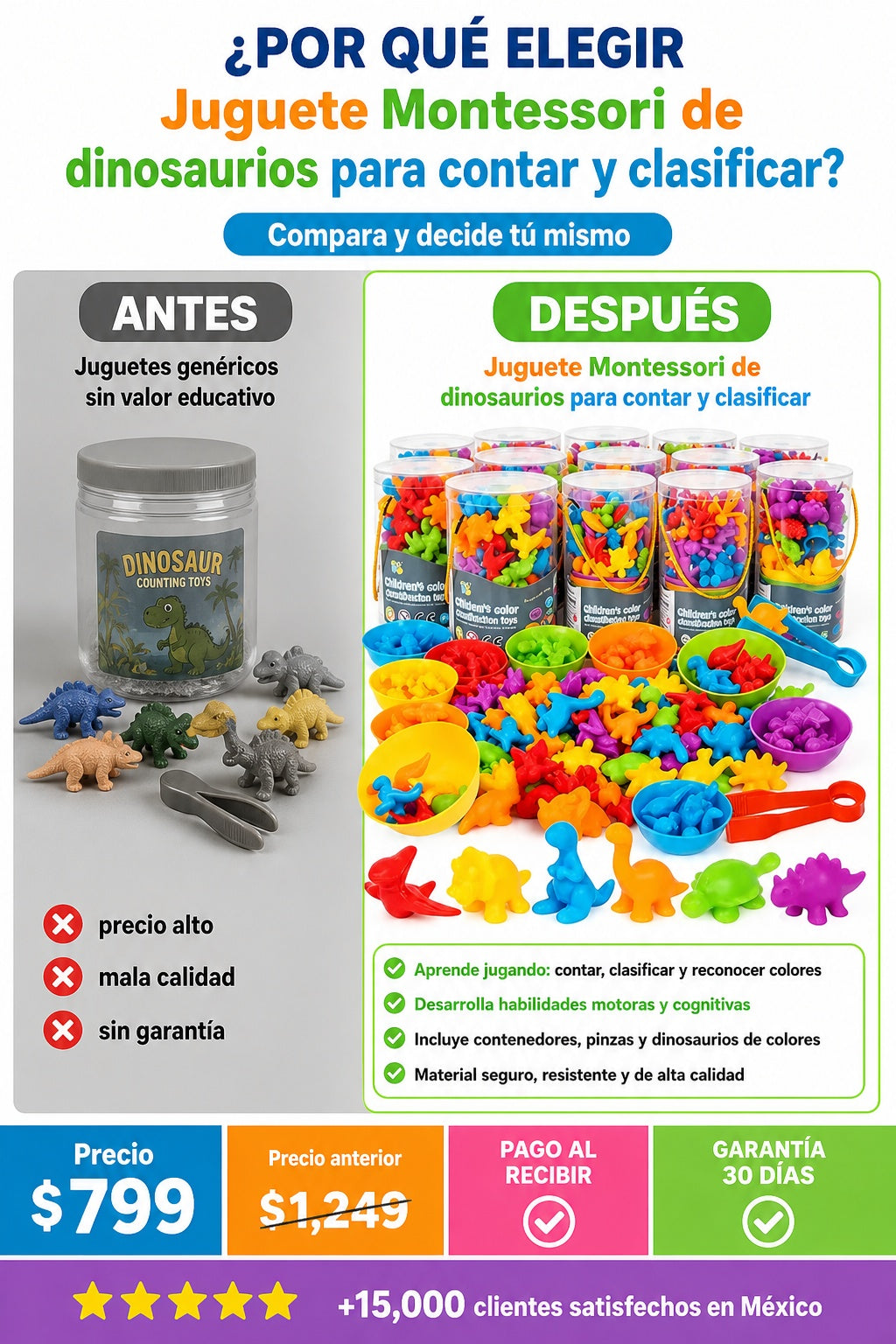 Juguete Montessori de dinosaurios para contar y clasificar - imagen 4 - beneficios
