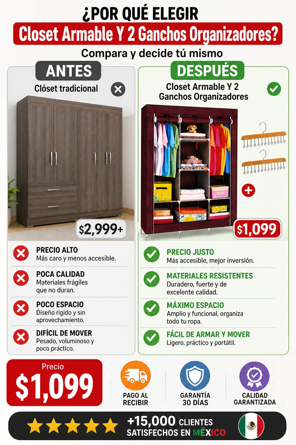 Closet Armable Y 2 Ganchos Organizadores - imagen 4