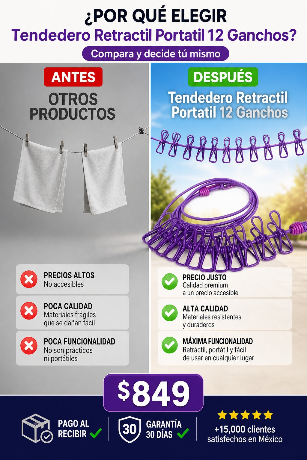 Tendedero Retractil Portatil 12 Ganchos oferta sx1 total 24 - imagen 4