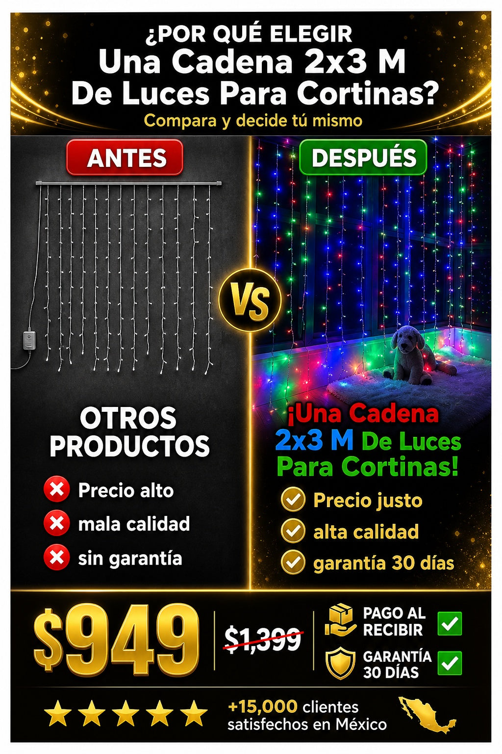 Una Cadena 2x3 M De Luces Para Cortinas - imagen 4
