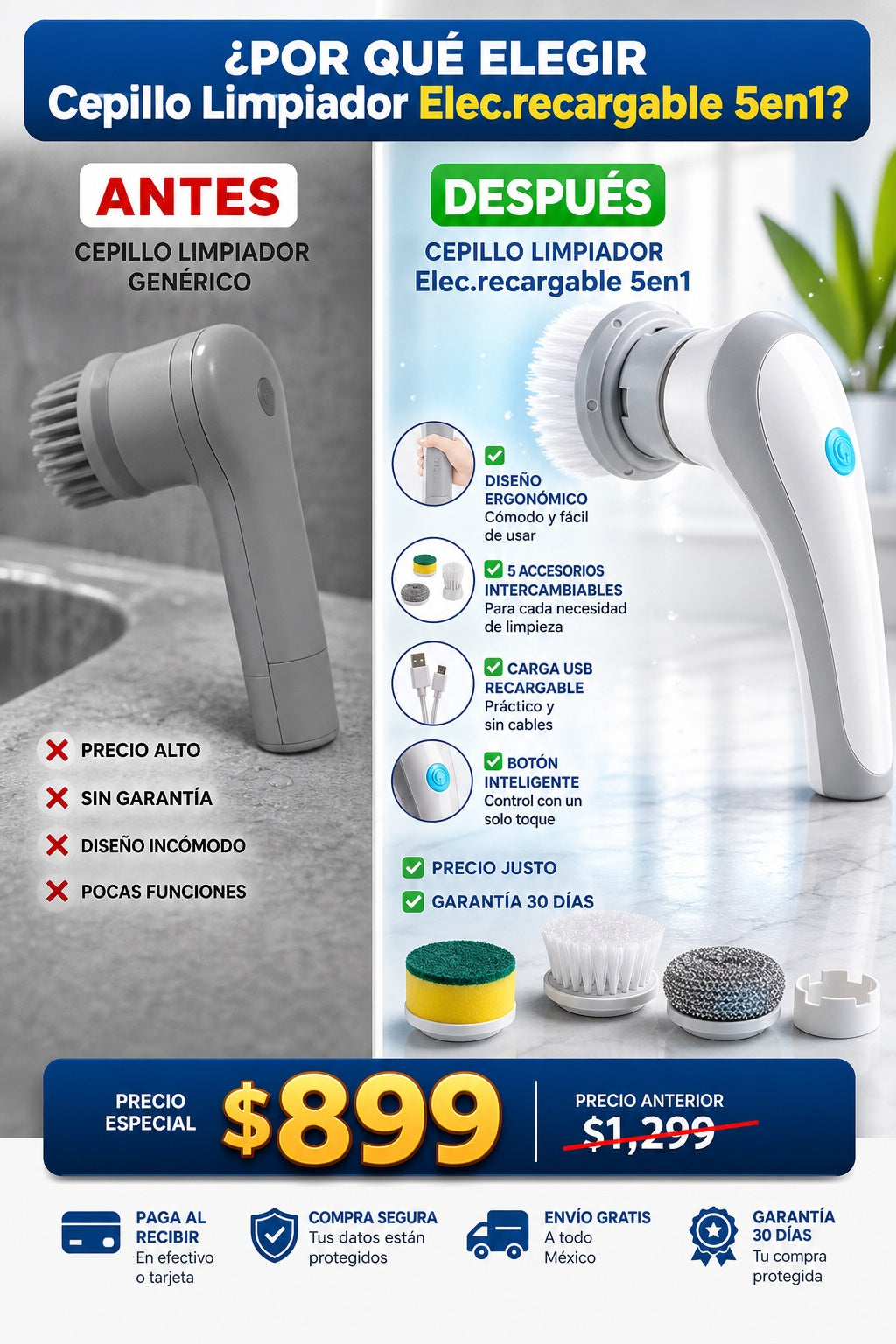 Cepillo Limpiador Elec.recargable 5en1 - imagen 4