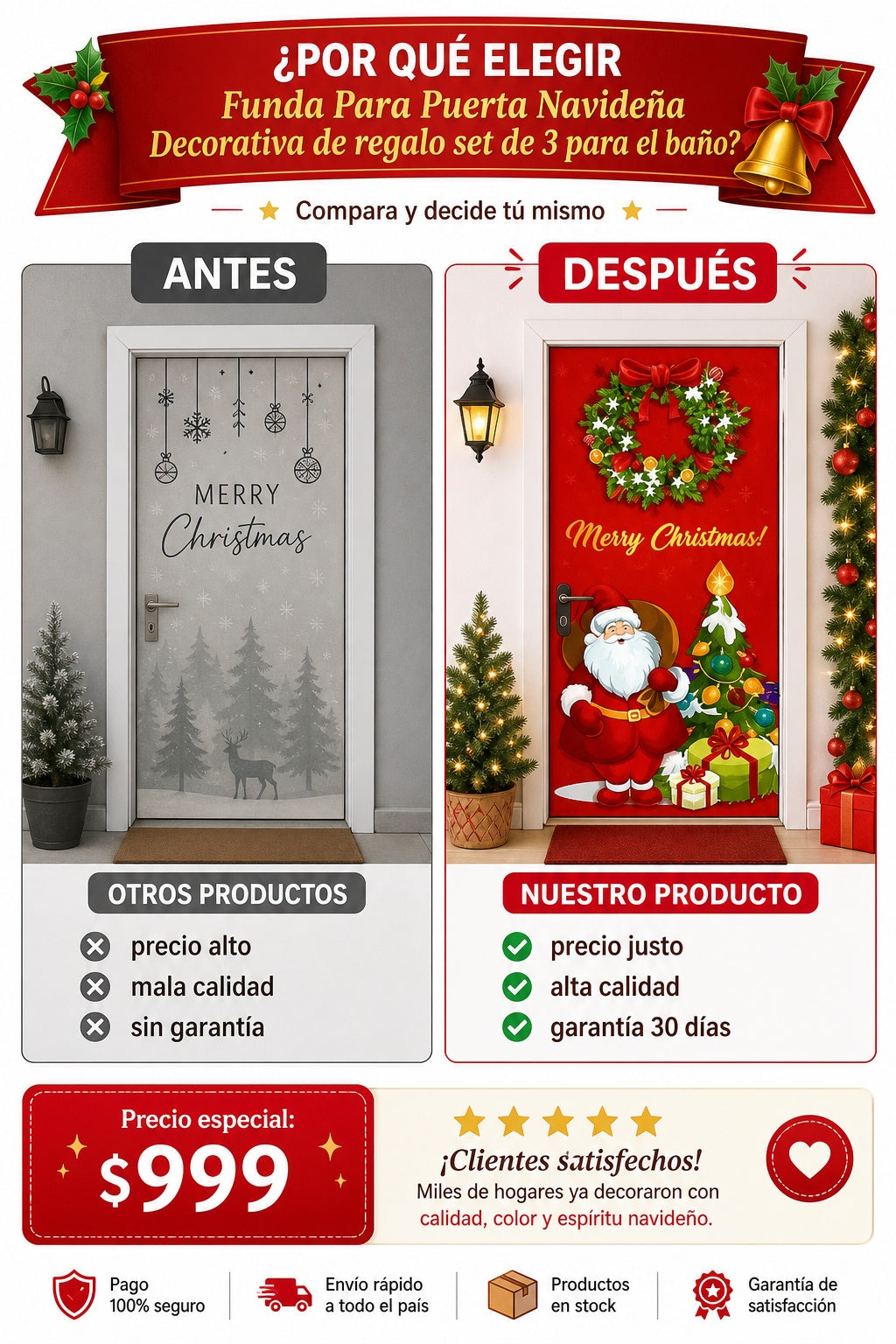 Funda Para Puerta Navideña  Decorativa de regalo set de 3 para el baño - imagen 4