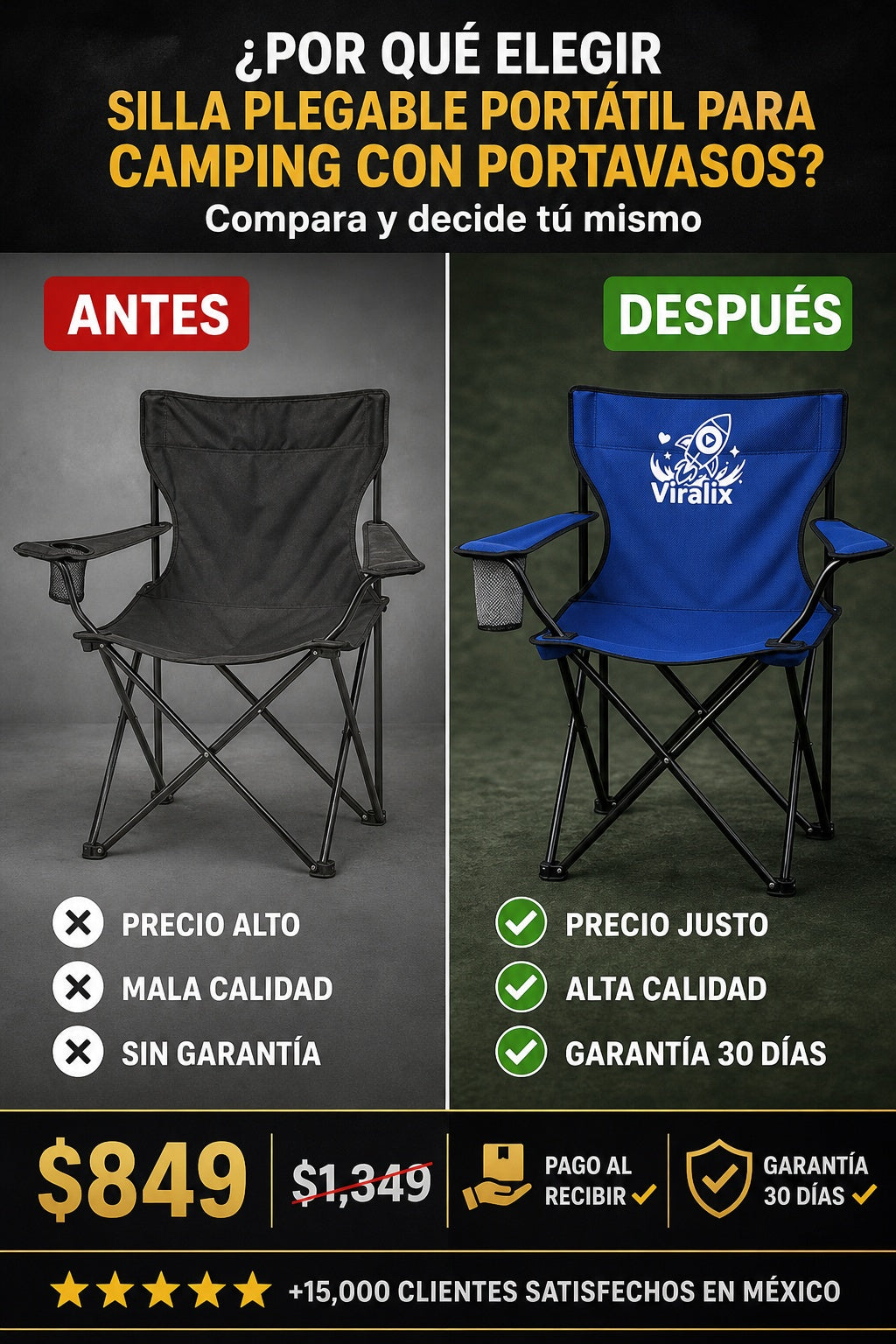 Silla plegable portátil para camping con portavasos - imagen 4 - beneficios