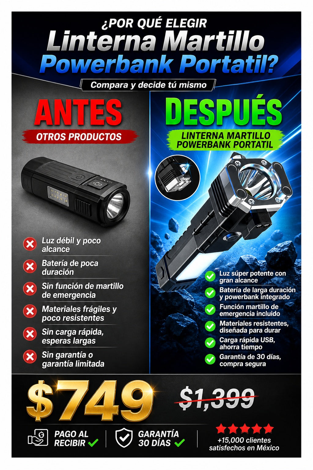 Linterna Martillo Powerbank Portatil - imagen 4