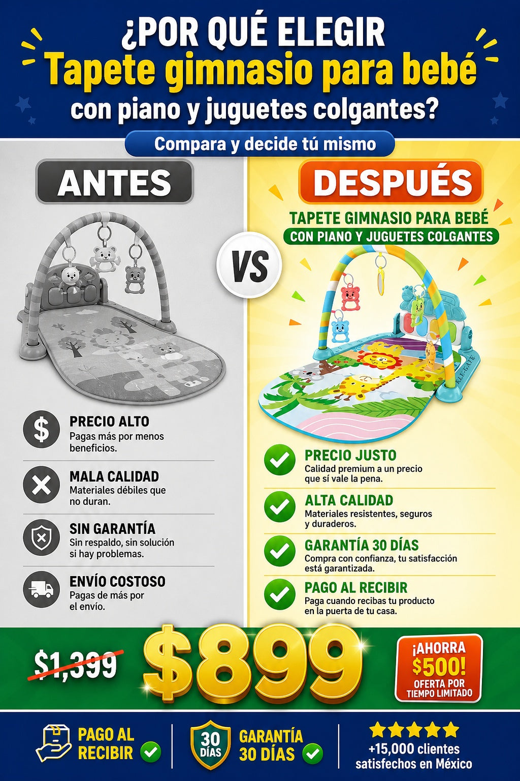 Tapete gimnasio para bebé con piano y juguetes colgantes - imagen 4 - beneficios