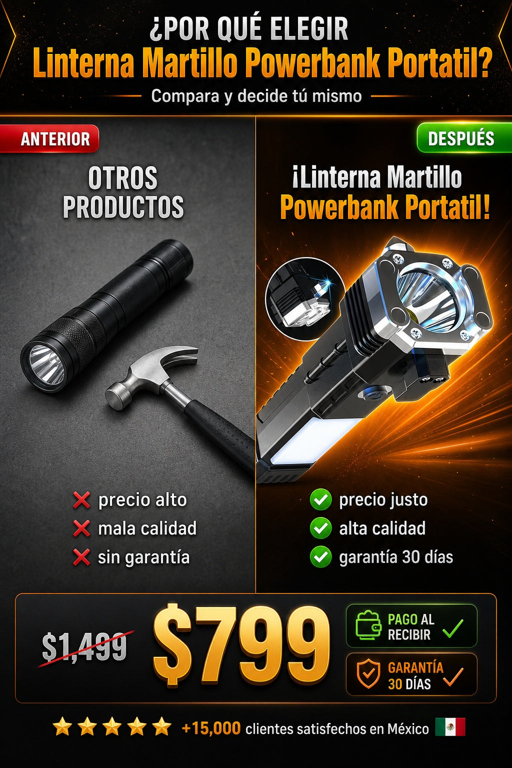 Linterna Martillo Powerbank Portatil - imagen 4
