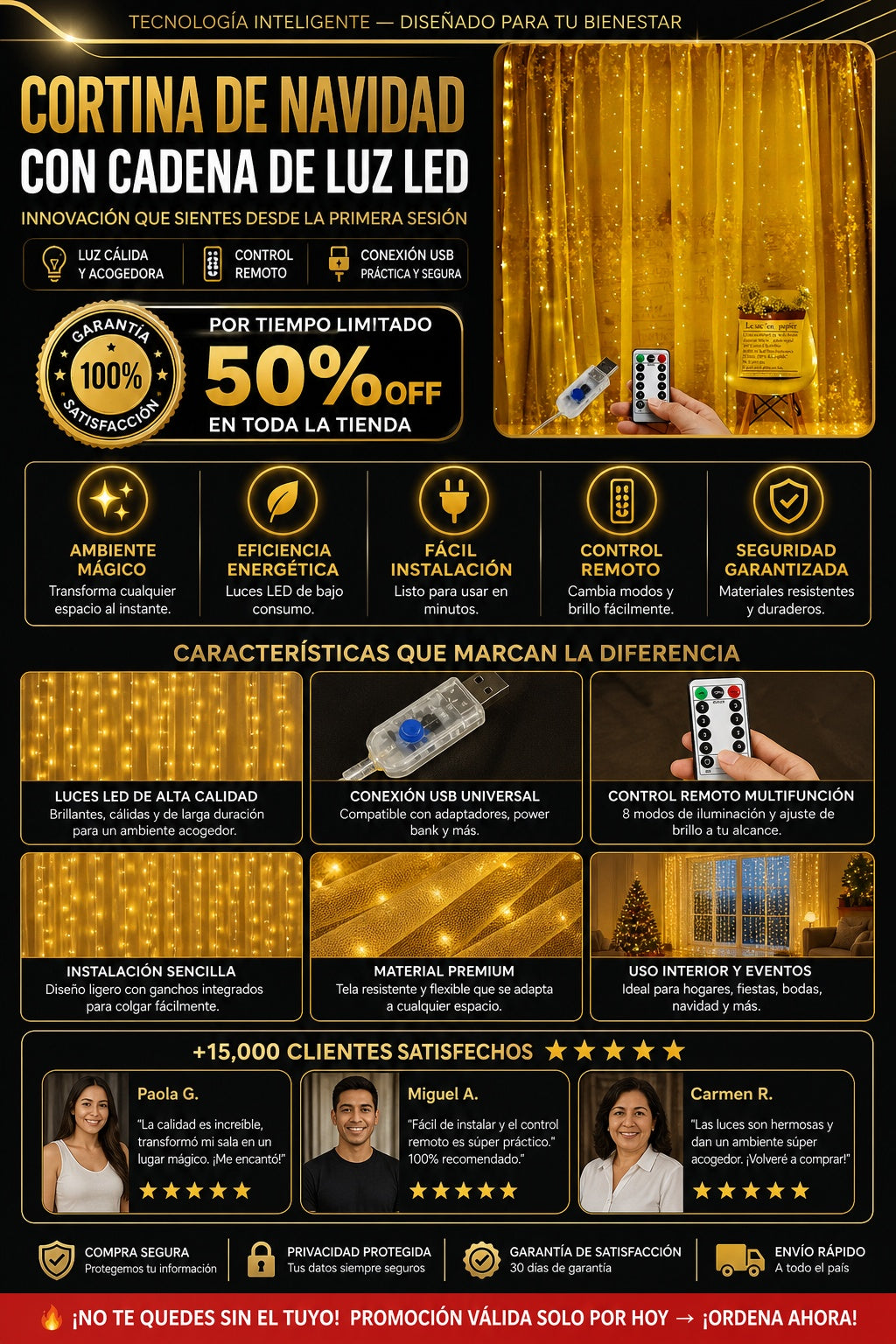 Cortina De Navidad Con Cadena De Luz Led - imagen 5