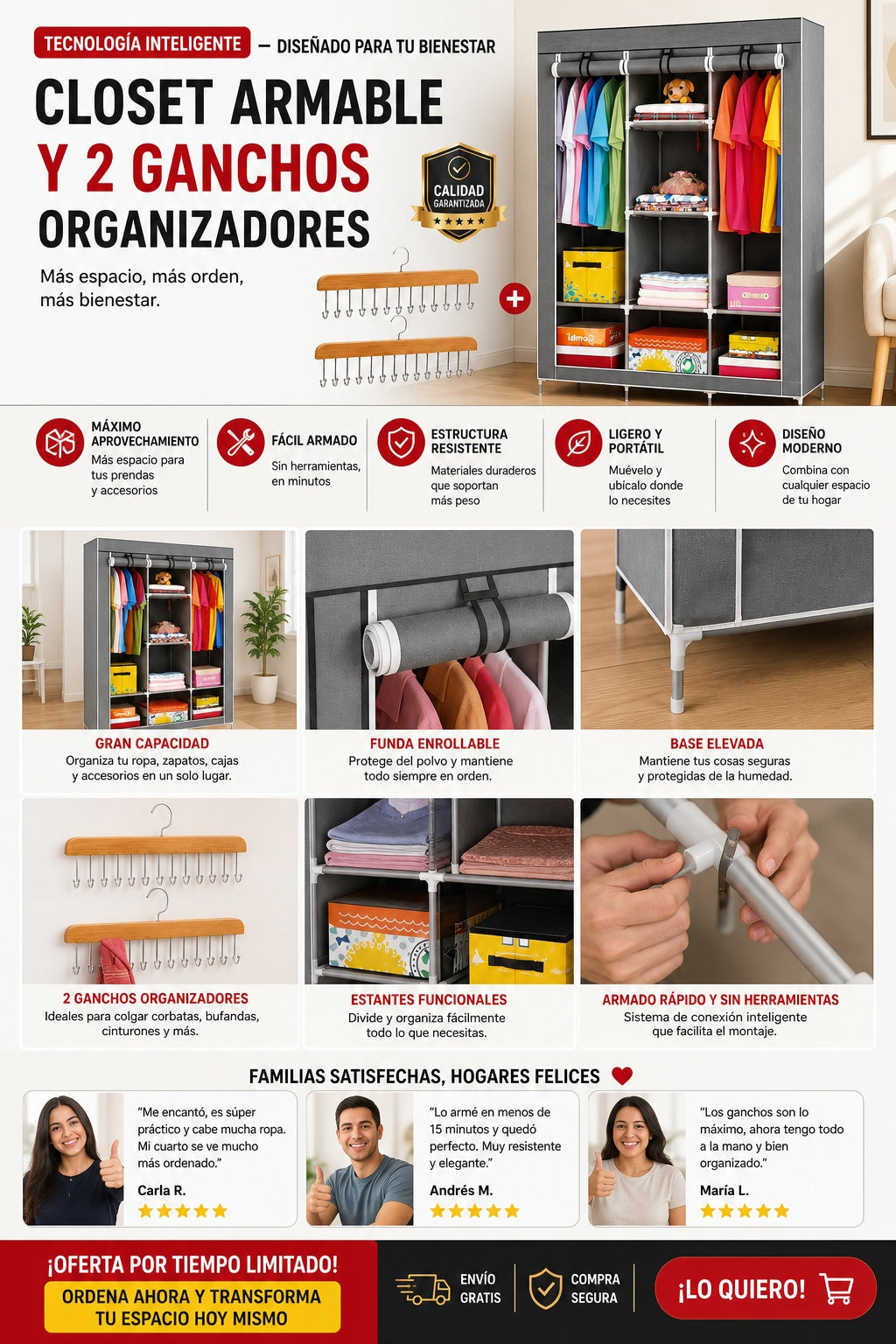 Closet Armable Y 2 Ganchos Organizadores - imagen 5