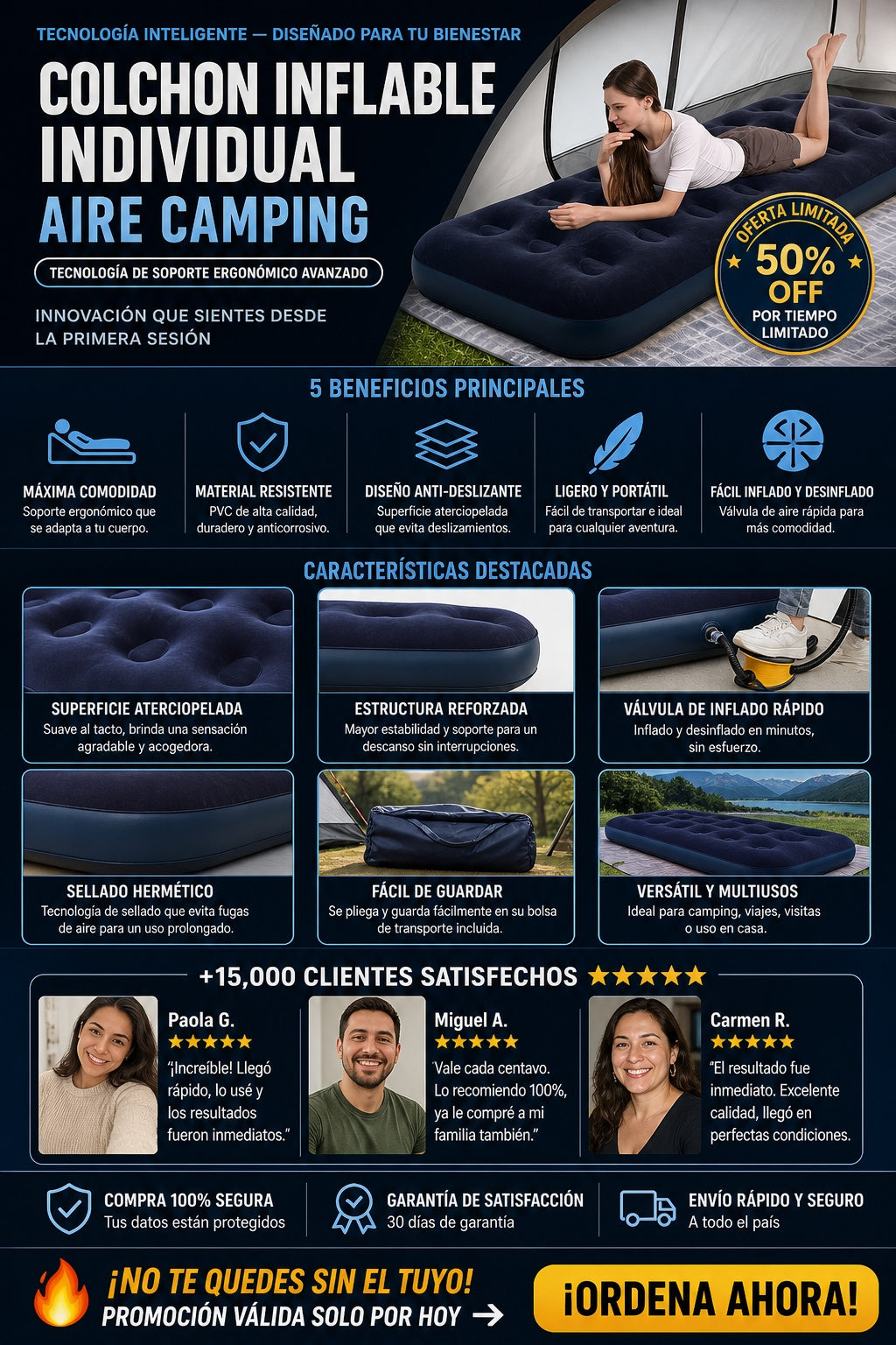 Colchon Inflable Individual Aire Camping - imagen 5