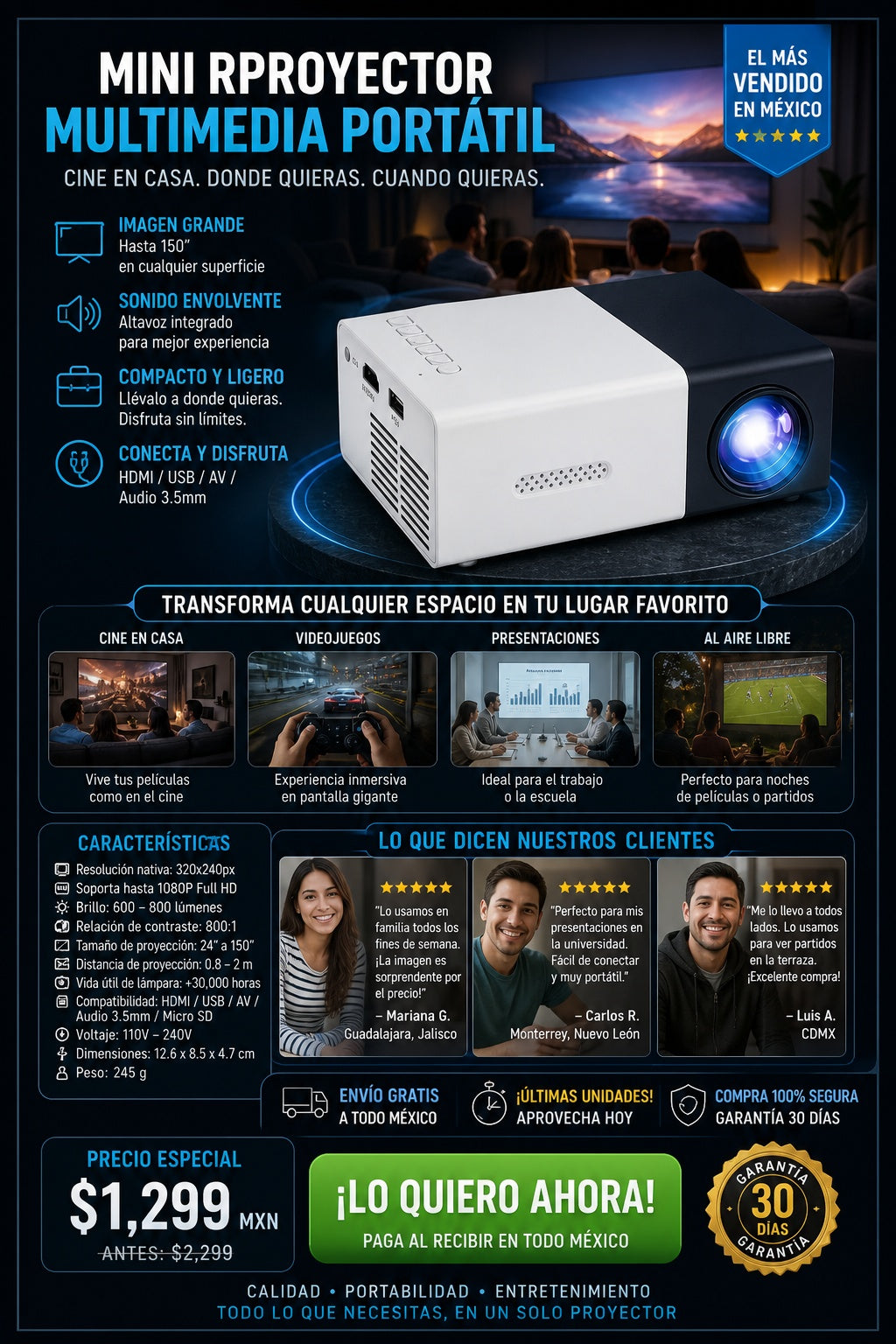 Mini Rproyector Multimedia Portatil - imagen 5