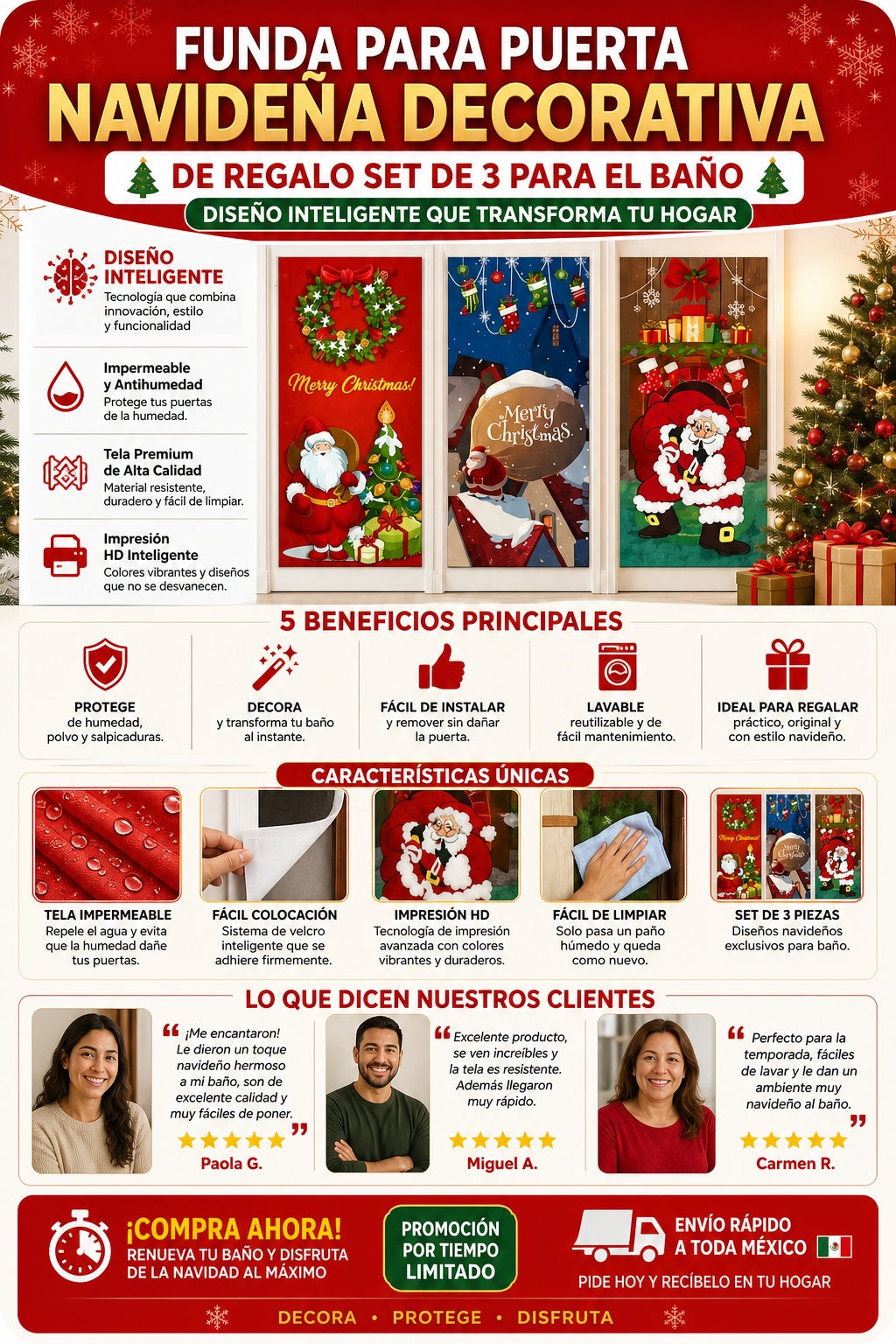 Funda Para Puerta Navideña  Decorativa de regalo set de 3 para el baño - imagen 5