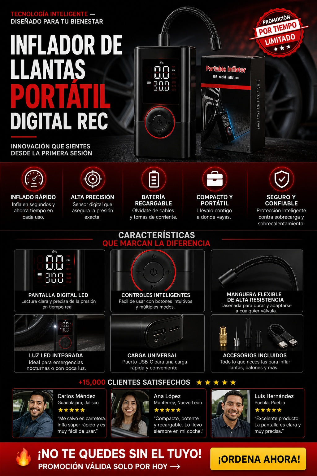 Inflador De Llantas Portatil Digital Rec - imagen 5