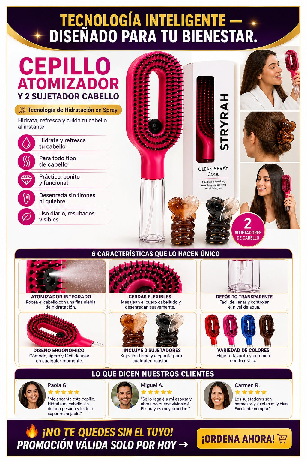 Cepillo Atomizador Y 2 Sujetador Cabello - imagen 5