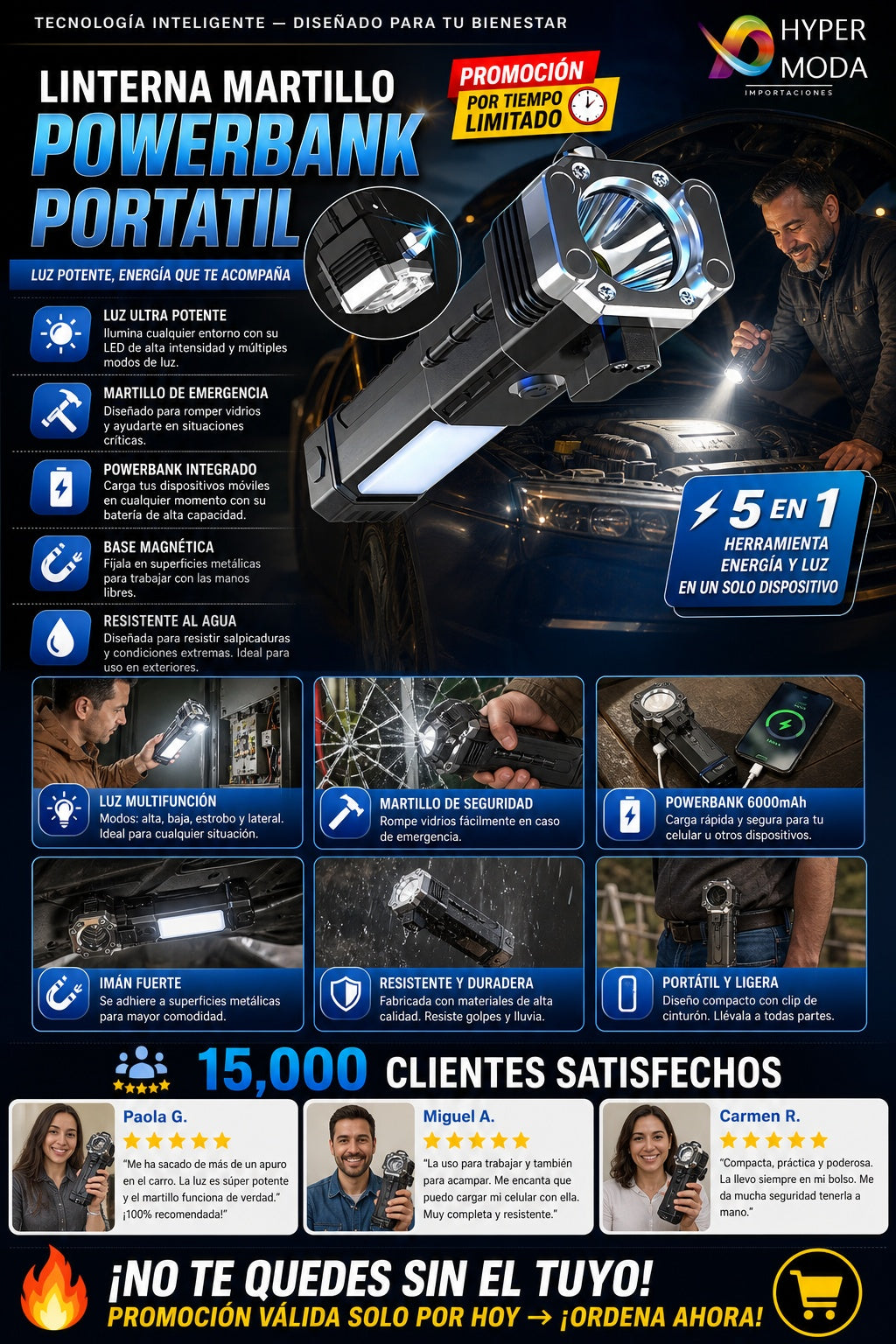 Linterna Martillo Powerbank Portatil - imagen 5