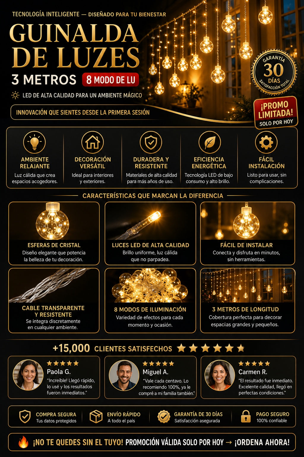 Guinalda De Luzes 3 Metros 8 Modo De Lu - imagen 5