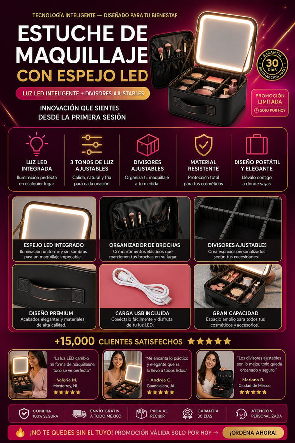 Estuche De Maquillaje Con Espejo Led - imagen 5