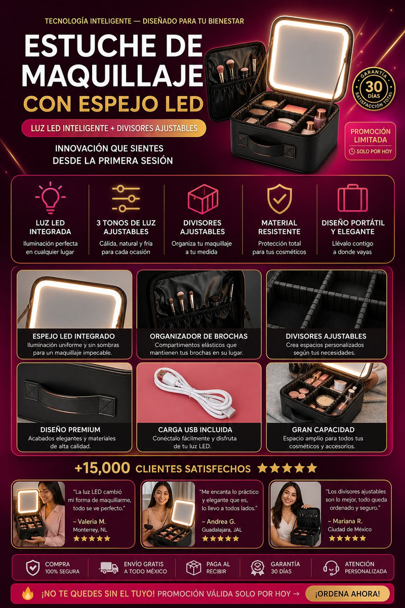 Estuche De Maquillaje Con Espejo Led - imagen 5