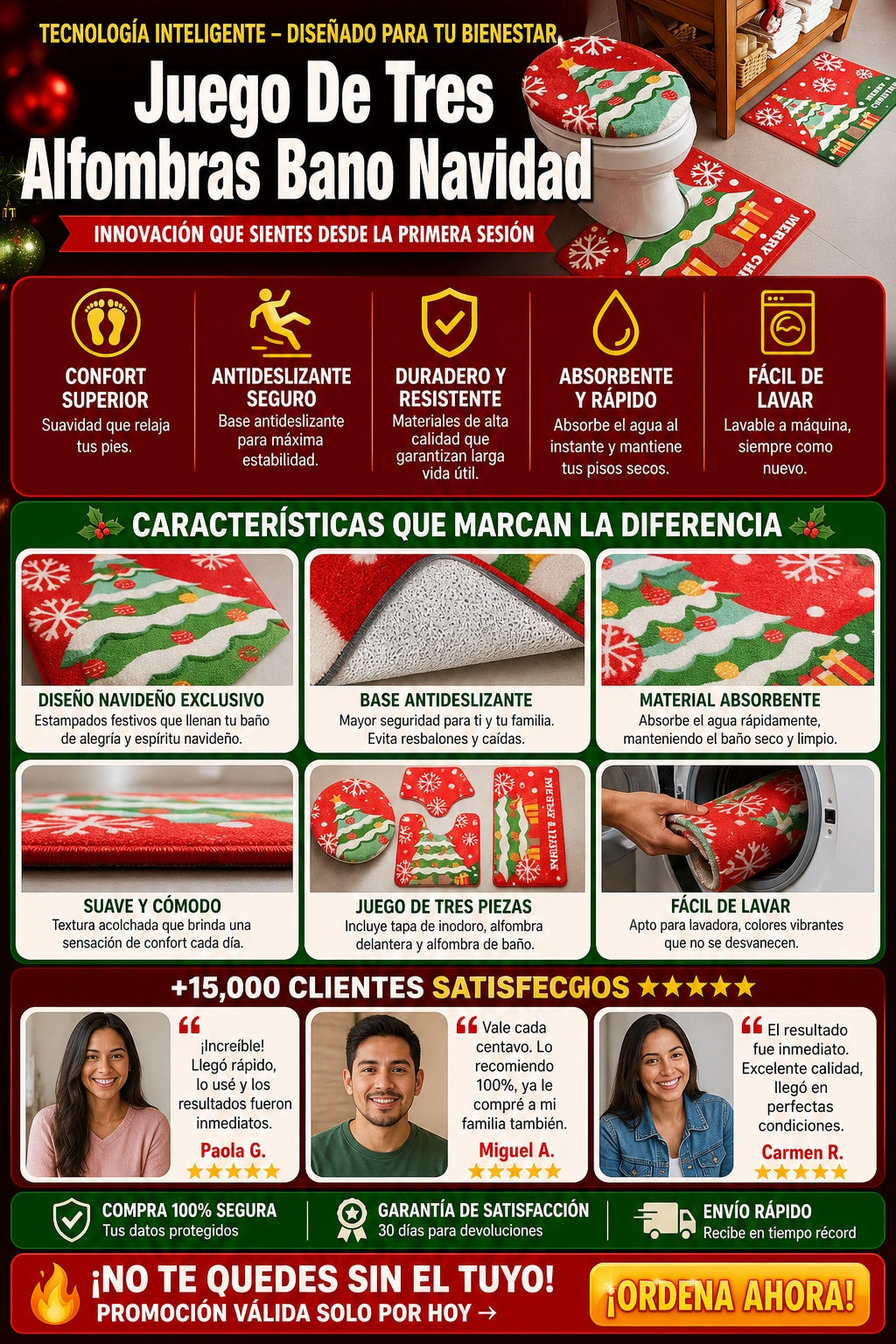 Juego De Tres Alfombras Bano Navidad - imagen 5