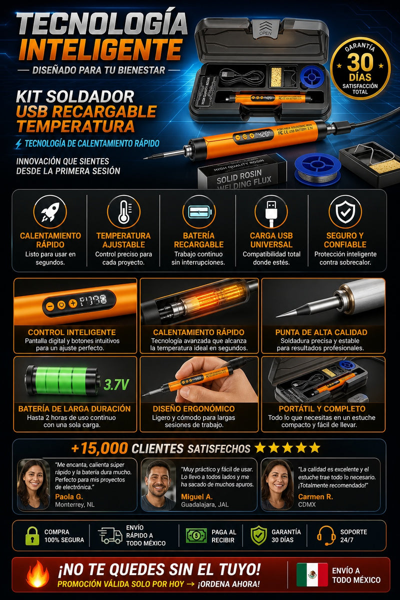 Kit Soldador Usb Recargable Temperatura - imagen 5