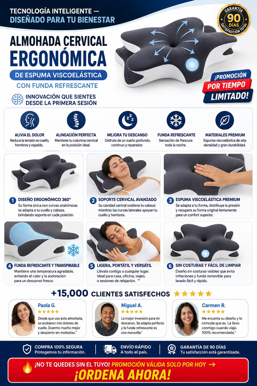 Almohada cervical ergonómica de espuma viscoelástica con funda refrescante - imagen 5 - antes-despues