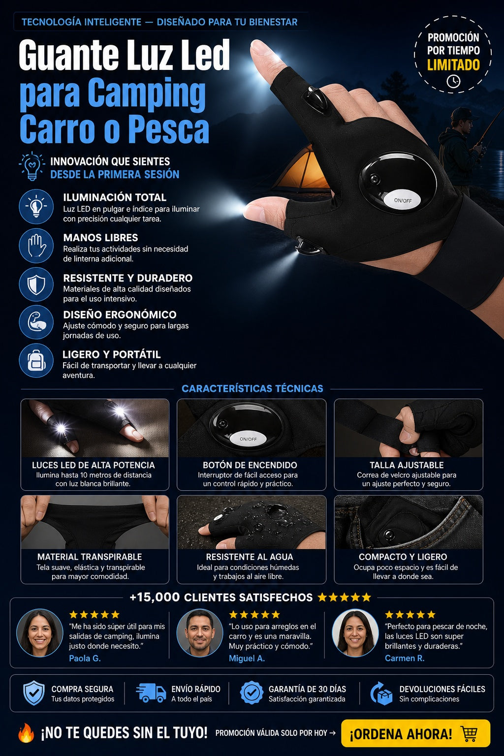 Guante Luz Led para Camping Carro o Pesca - imagen 5