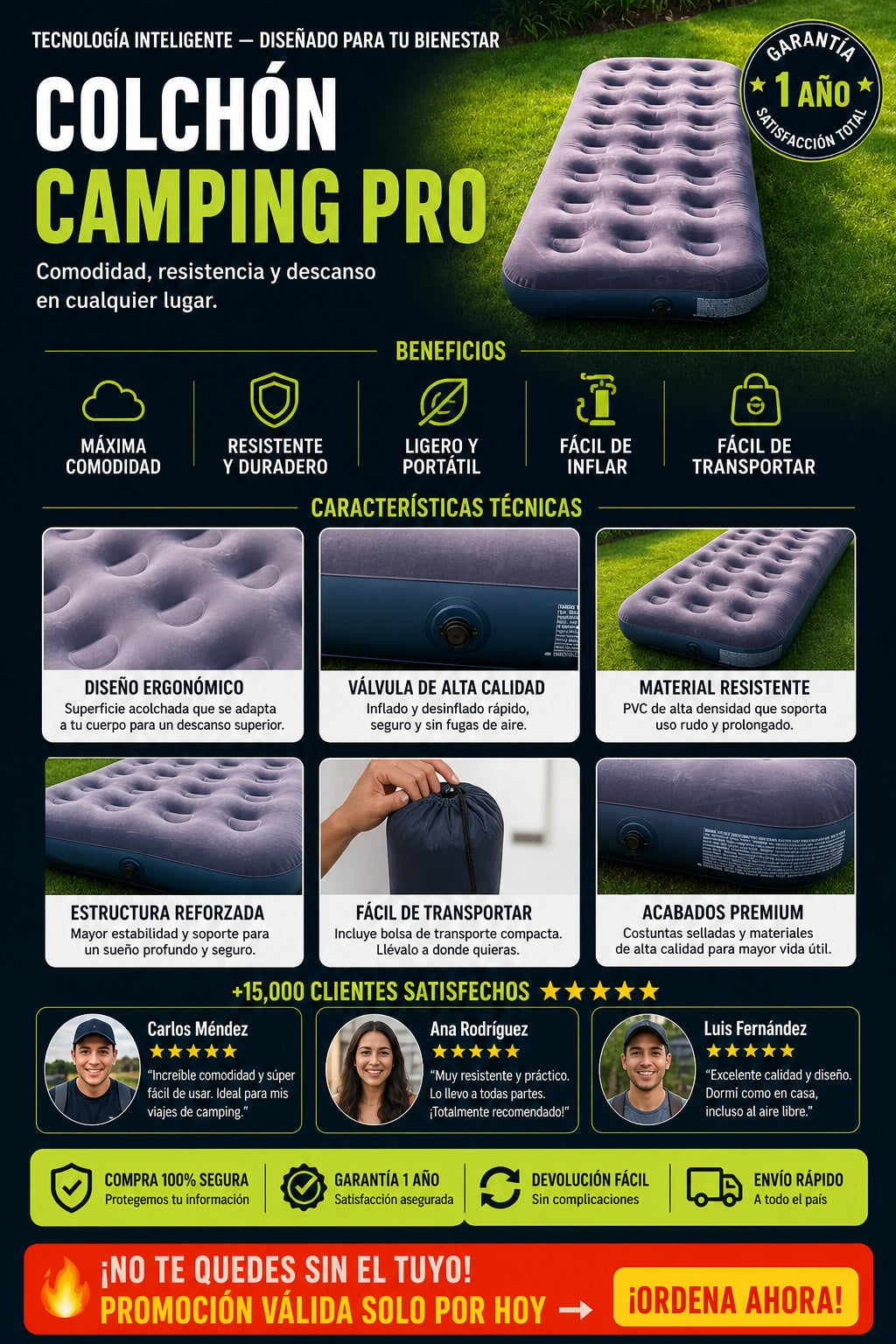 Colchon Inflable Individual Aire Camping - imagen 5