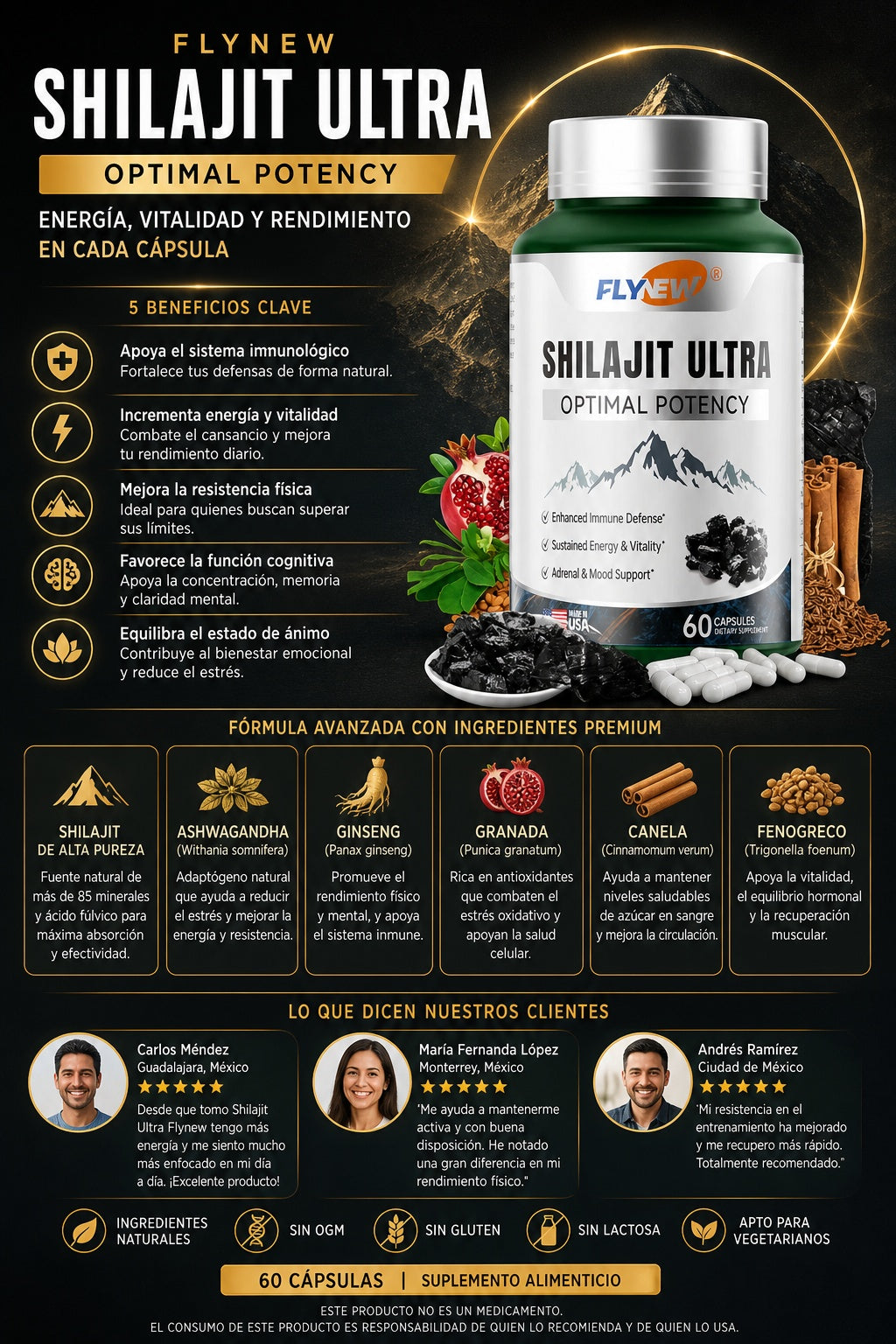 Shilajit Ultra Flynew 60 Capsulas - imagen 5