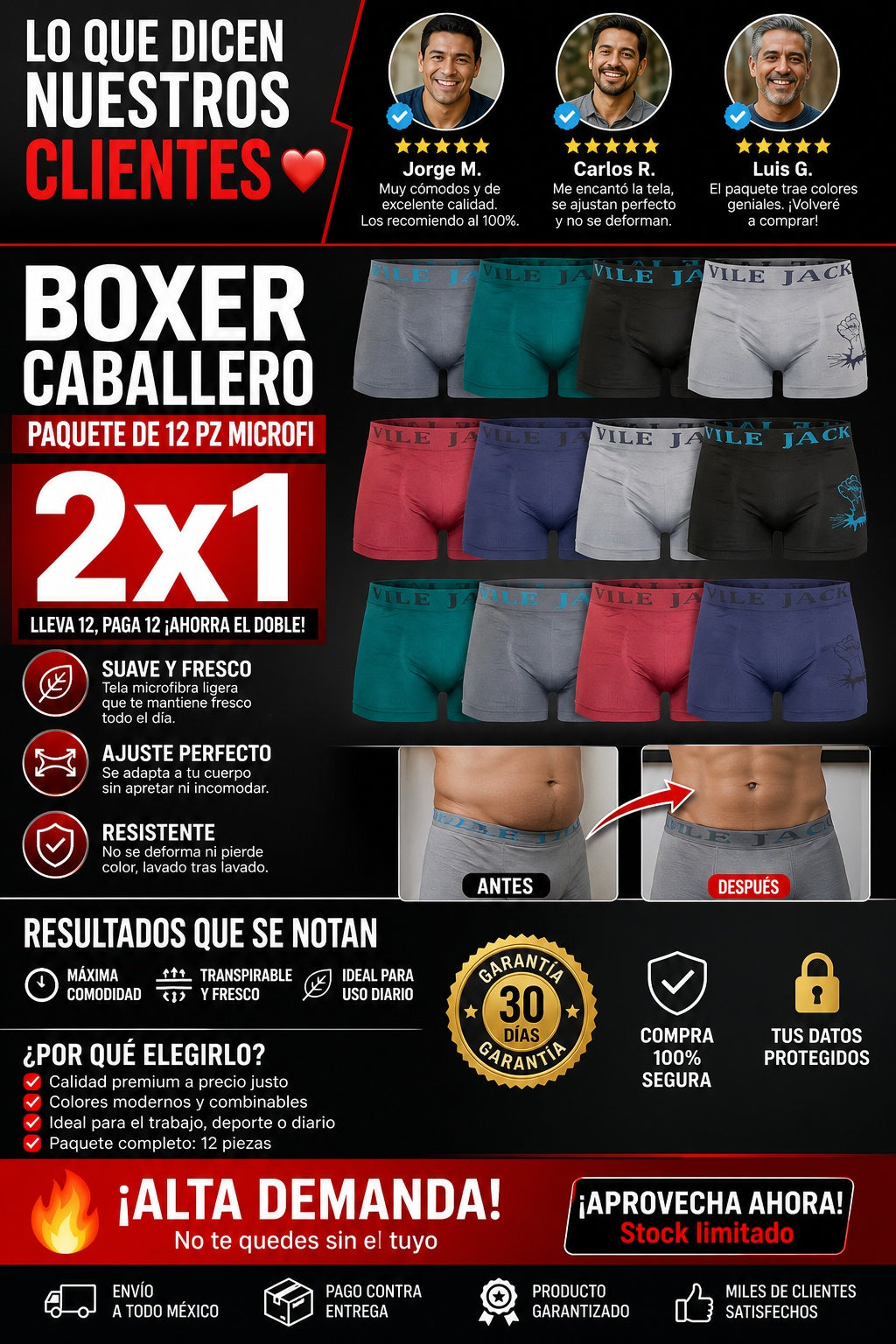 Boxer Caballero Paquete De 12 Pz Microfi paquete de x6 mega oferta de 2x1 en total 12 unidades - imagen 6