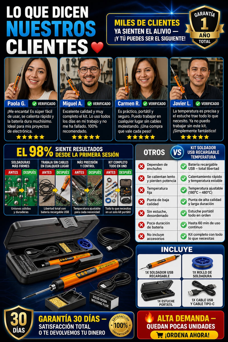 Kit Soldador Usb Recargable Temperatura - imagen 6