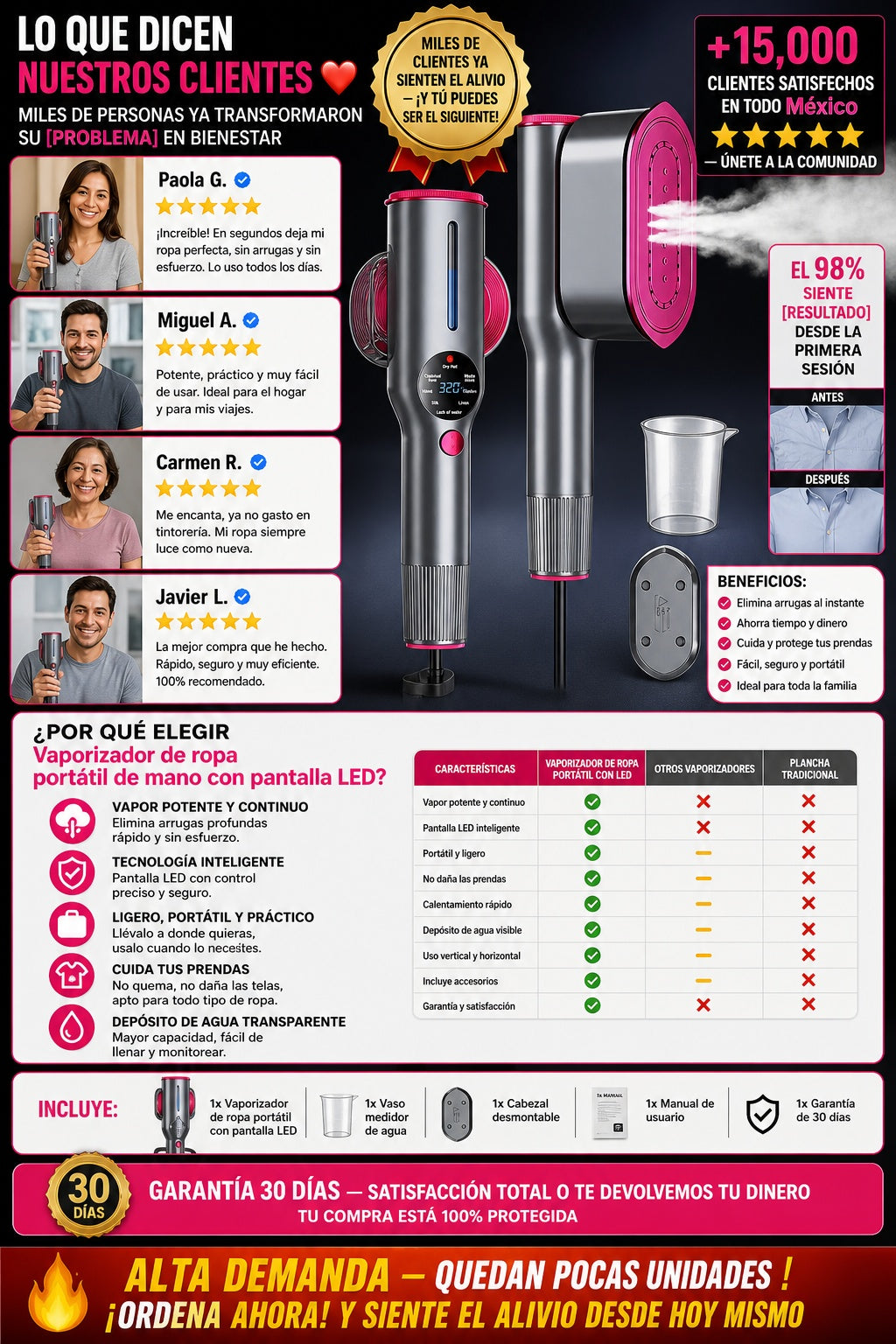 Vaporizador de ropa portátil de mano con pantalla LED - imagen 6 - comparativa