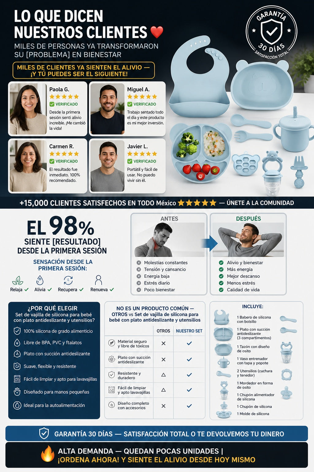 Set de vajilla de silicona para bebé con plato antideslizante y utensilios - imagen 6 - comparativa