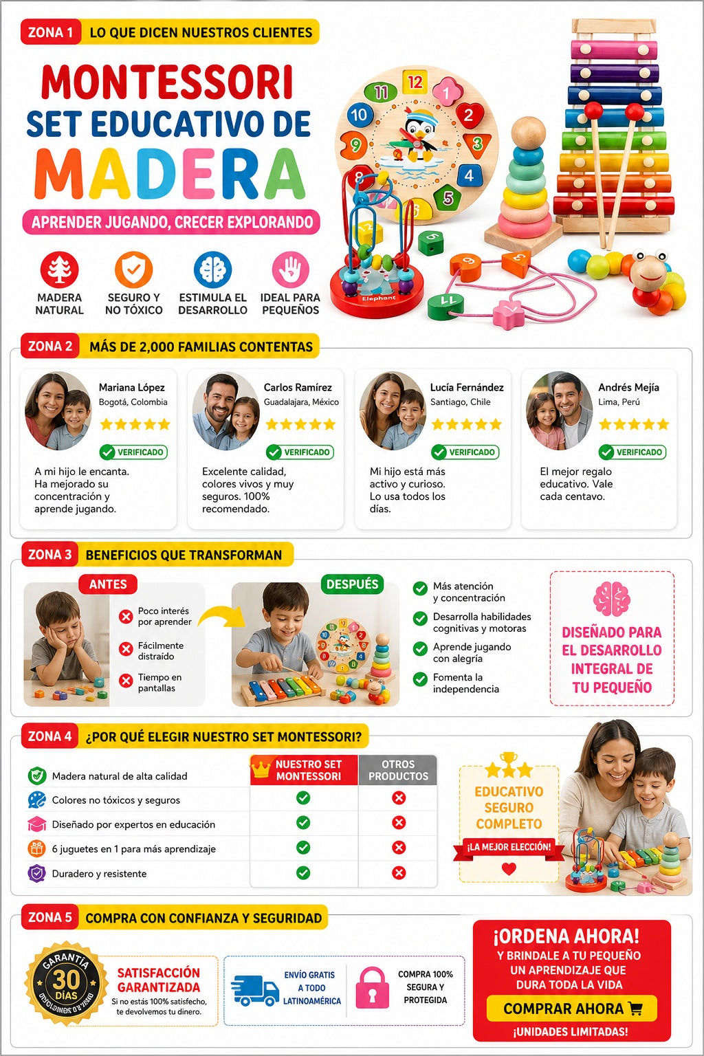 Set de juguetes educativos Montessori de madera con xilófono y torre apilable - imagen 6 - comparativa