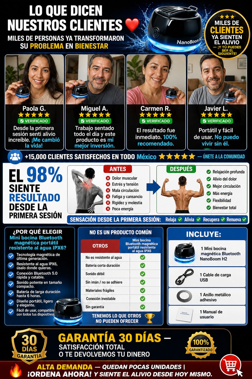 Mini bocina Bluetooth magnética portátil resistente al agua IPX6 - imagen 6 - comparativa