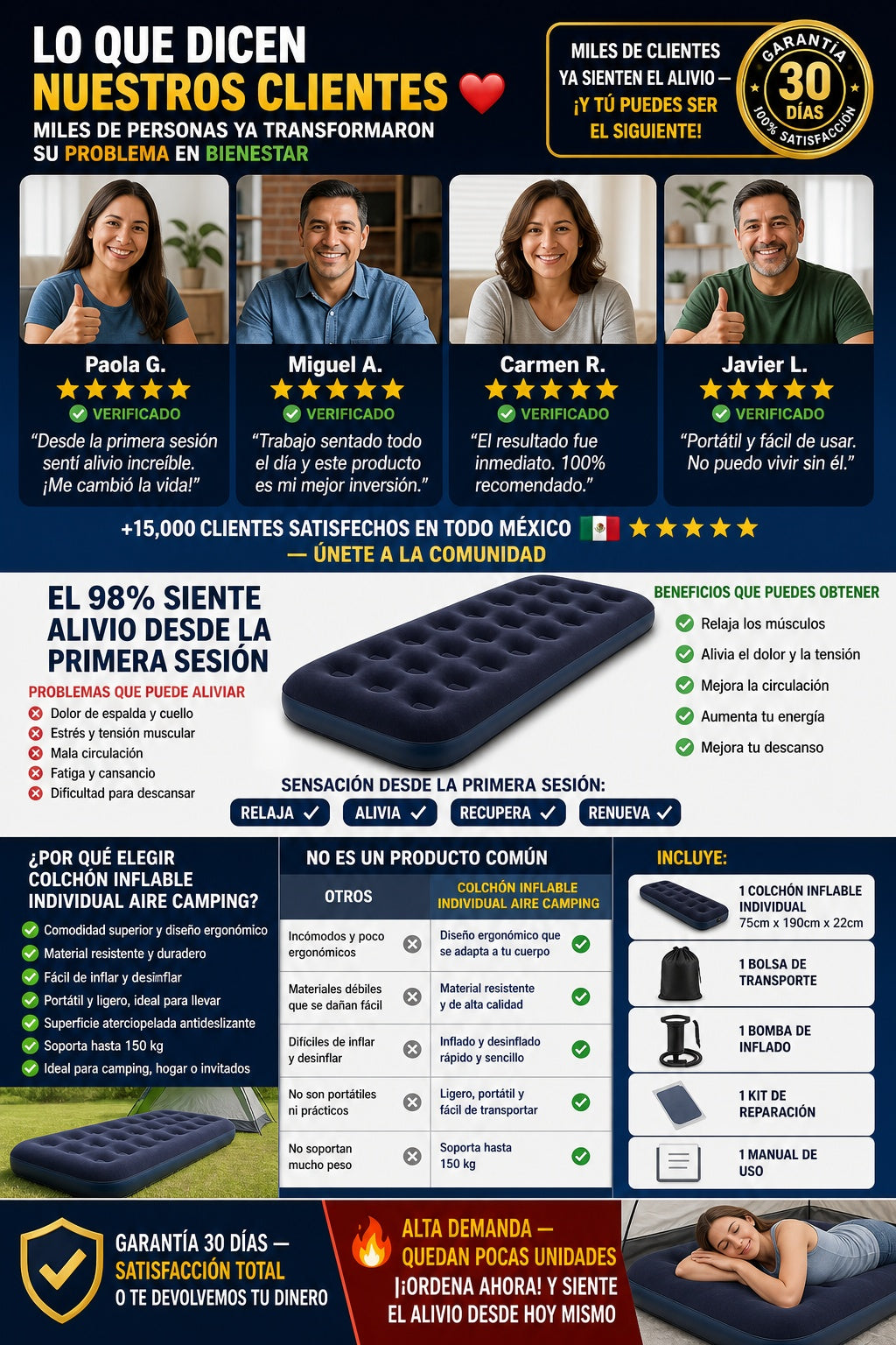 Colchon Inflable Individual Aire Camping - imagen 6