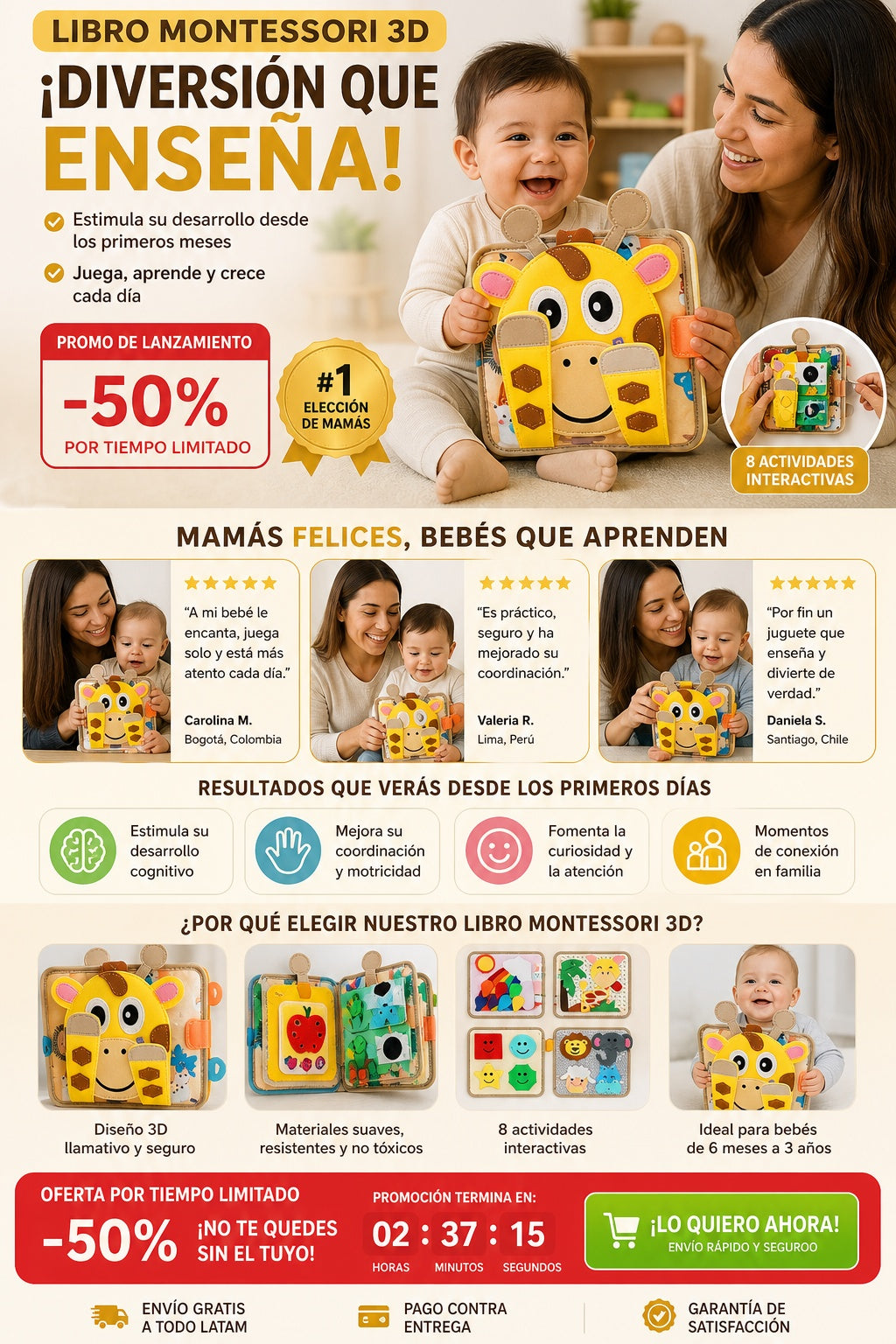 Libro de tela 3D con actividades Montessori para bebés - imagen 6 - comparativa