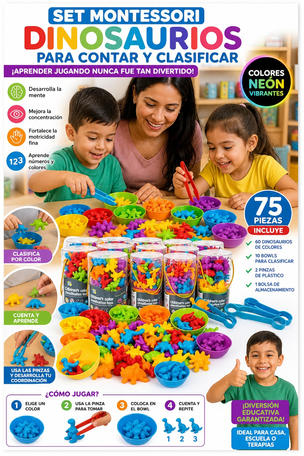 Juguete Montessori de dinosaurios para contar y clasificar - imagen 6 - comparativa