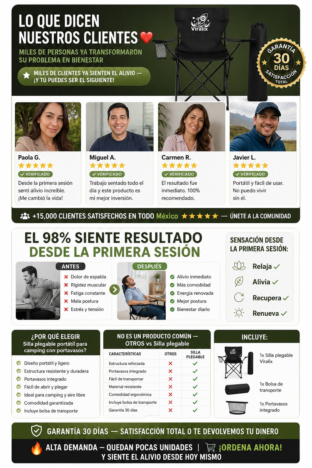 Silla plegable portátil para camping con portavasos - imagen 6 - comparativa